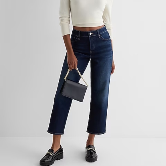 Express Relaxed Straight Ankle High Rise Jeans - Picture 8 of 9